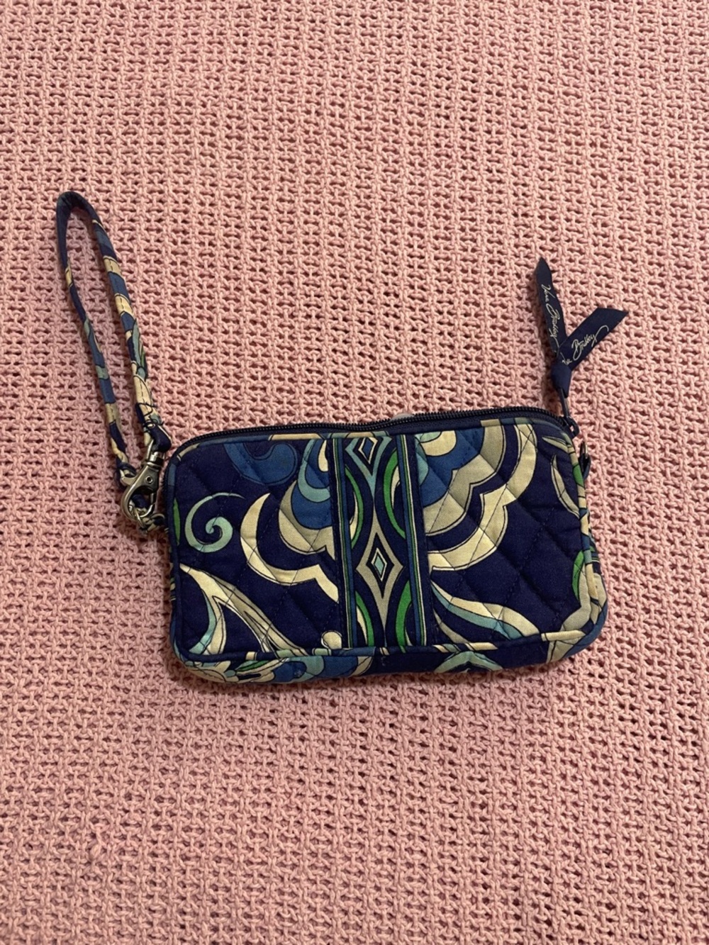 Vera Bradley Navy, Green & Cream Quilted Wristlet